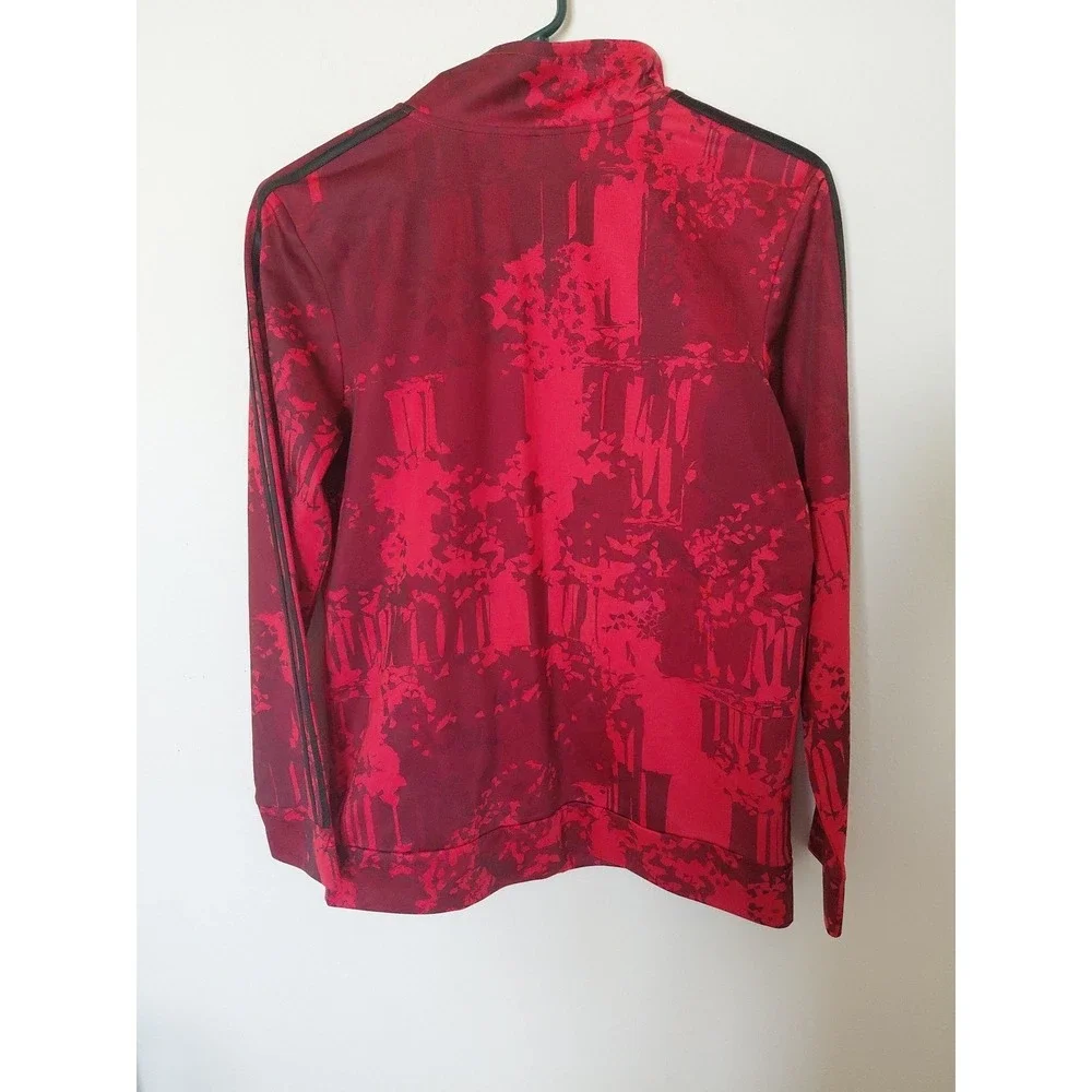 Adidas Red Track Abstract Print Full Zip Up Jacket Boys 14/16 Casual Travel